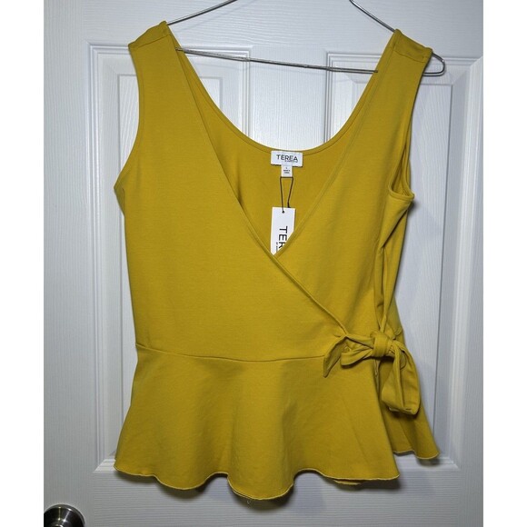TEREA Women's Kiara Peplum Surplice Tank Top Yellow Size Large NWT - Picture 2 of 7